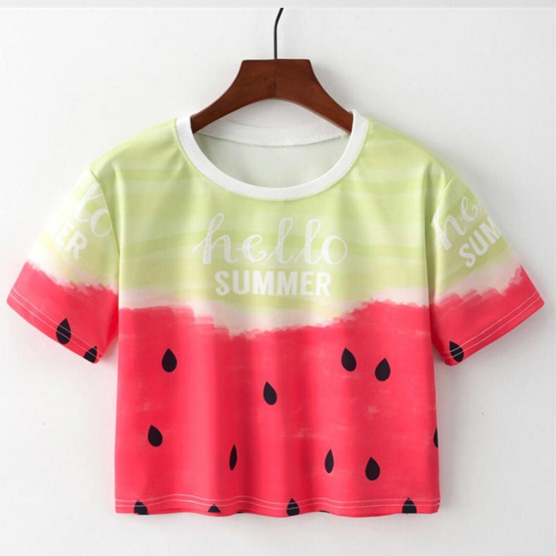 Hoziro - Baju Atasan Tshirt Kaos Crop Wanita Summer Tee Bahan Spandek