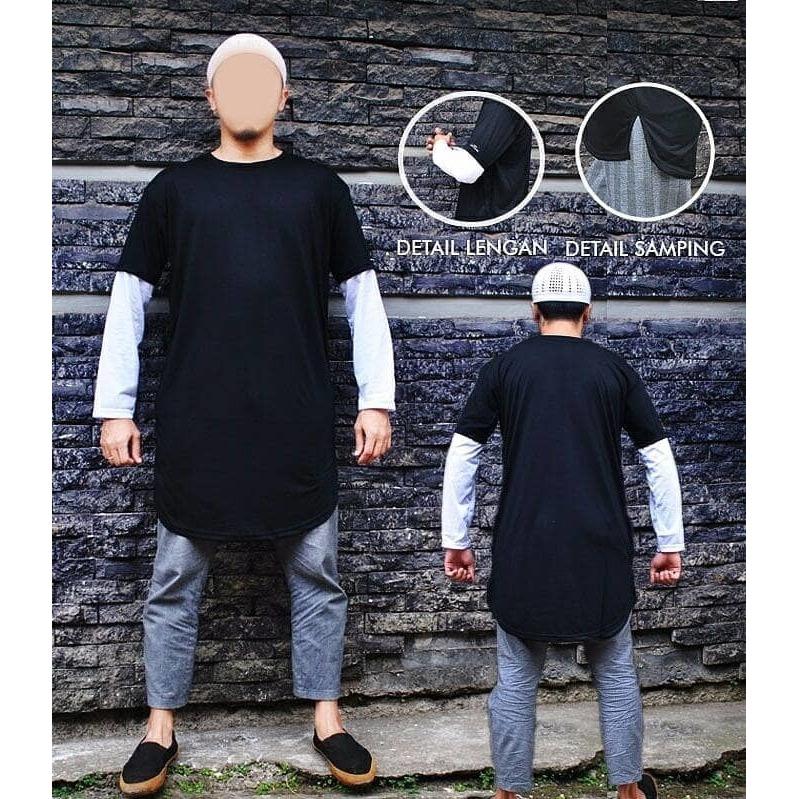 Gamis Kaos Pakistan Kombinasi Hitam dan Putih Baju Koko kurta Panjang
