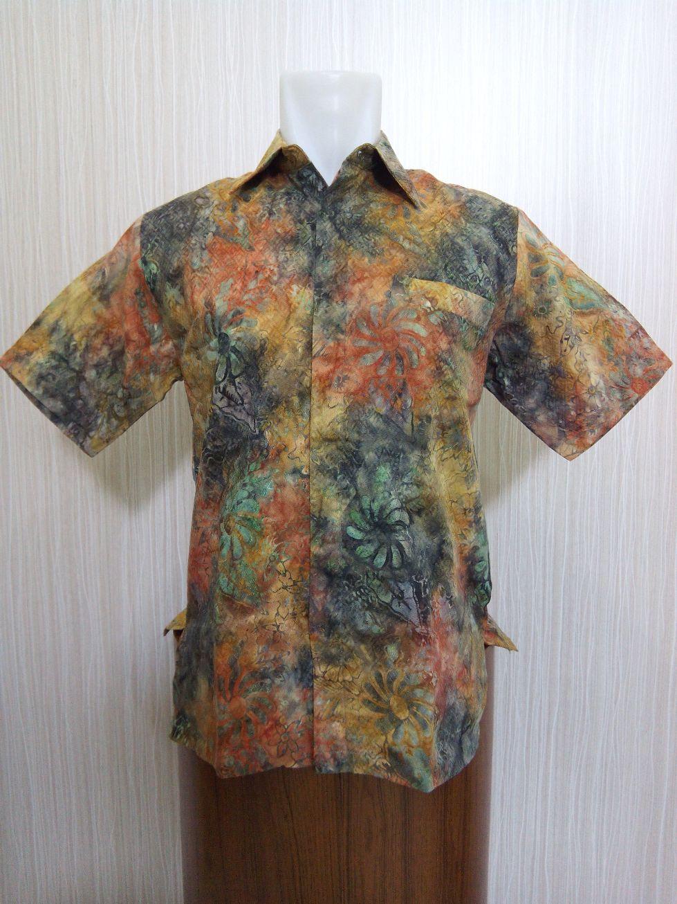 Pakaian Batik Baju Kerja Pria Lengan Pendek Formal Casual Kantor SP372 Coklat Orange Arcobaleno Kemeja Batik Casual Lengan Pendek dengan DESAIN EKSKLUSIF dan ELEGAN