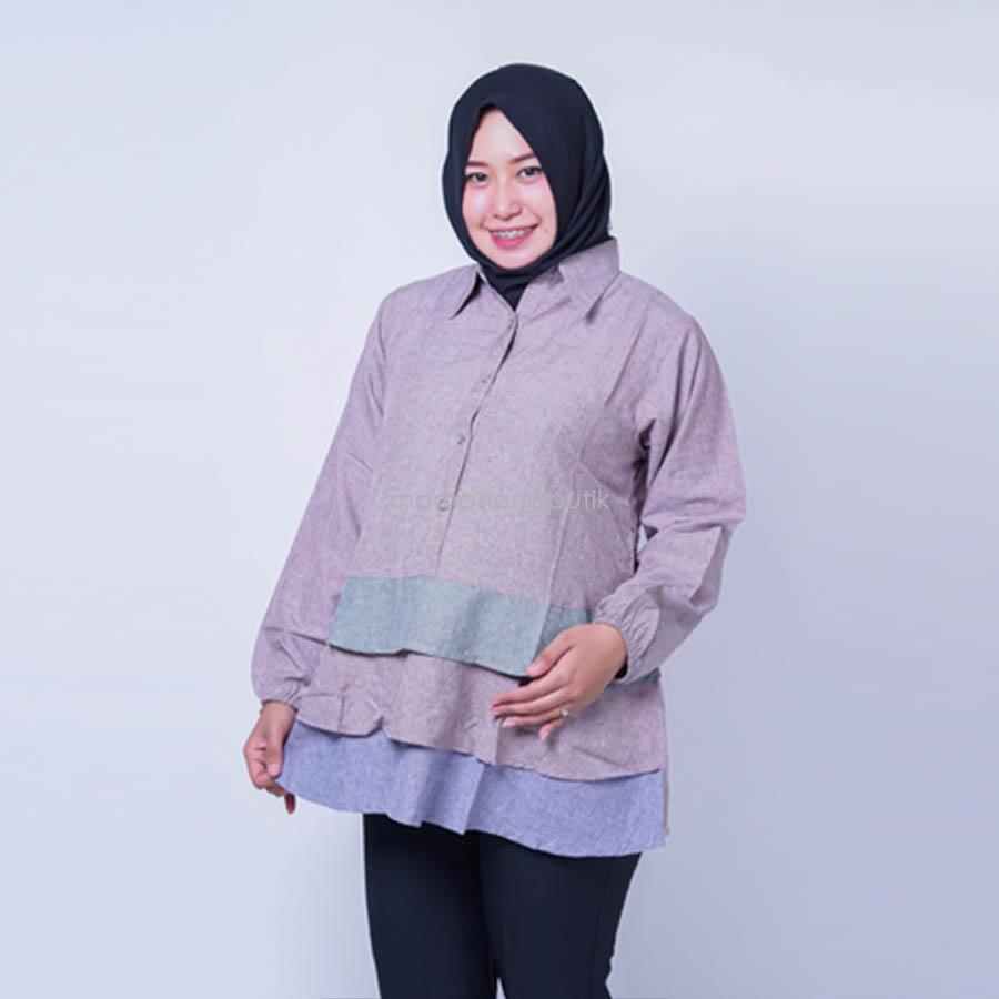Ning Ayu Baju Atasan Hamil Panjang Kerja Menyusui Formal Motif Krah Rempel - BLJ 434 / Baju Hamil untuk kerja Lengan Panjang / Baju Hamil Seksi / Baju Hamil Gamis / Baju Menyusui Modis / Baju menyusui Murah