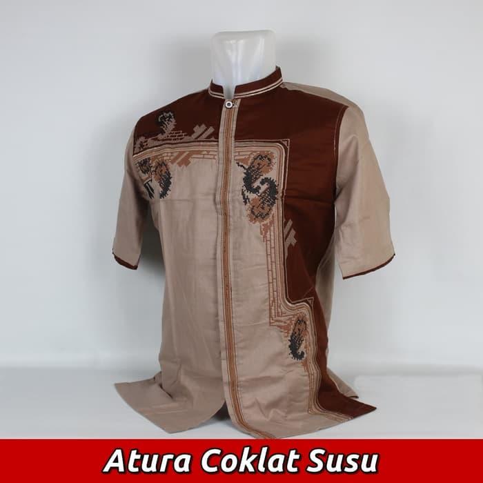 Baju Koko Pria, Busana Muslim Dewasa Lengan Pendek Me.22 - Coklat Susu, S