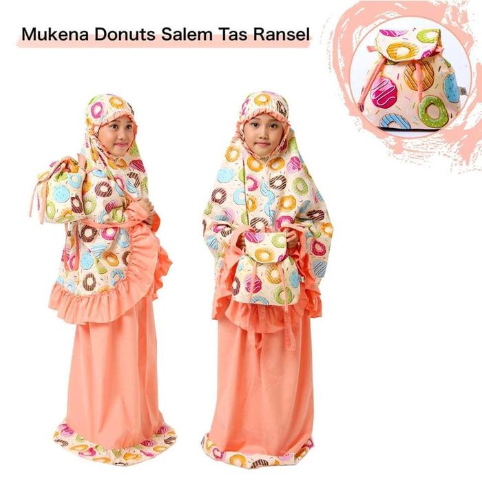 MUKENA ANAK DONUTS SALEM TAS RANSEL M / perlengkapan ibadah / mukena murah / mukena terbaru / mukena elegan / mukena wanita terbaik
