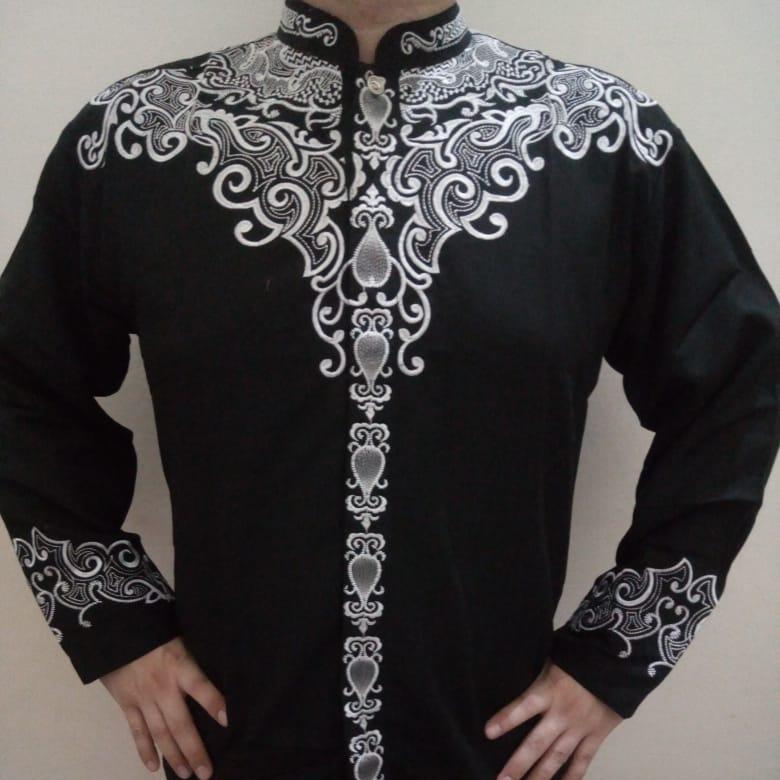 Baju Koko Pria Lengan Panjang Warna Hitam - Bordir - Katun Halus - Toko Sumber Rejeki Jeans