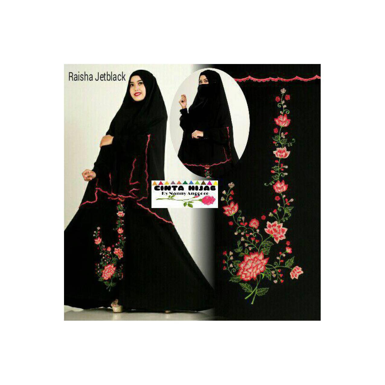 supplier gamis realpic : raisha syari bahan jetblack original