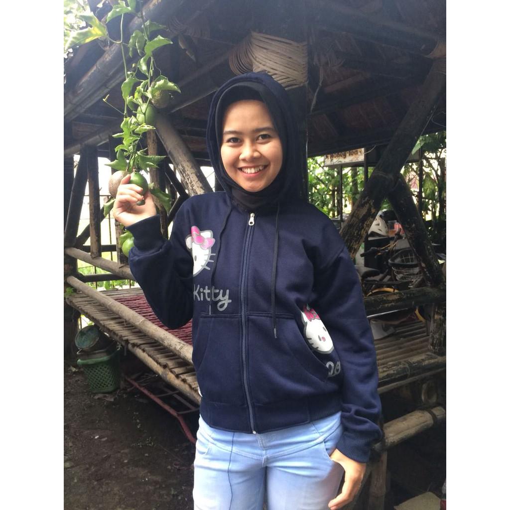 Jaket Bahan Fleece Jumper Allsize Hitam Hello Kitty