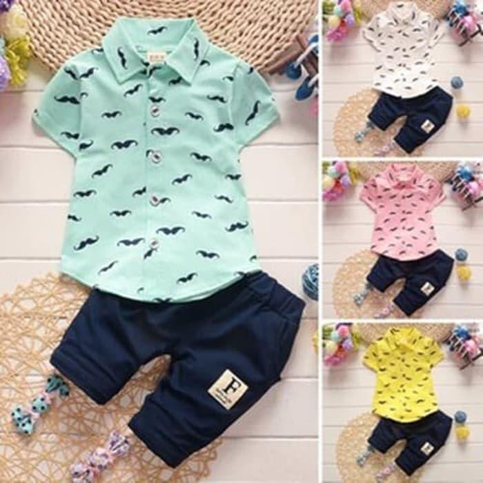 BAJU ANAK SETELAN KEMEJA+CELANA MUSTACHE ( 1- 4 TAHUN)