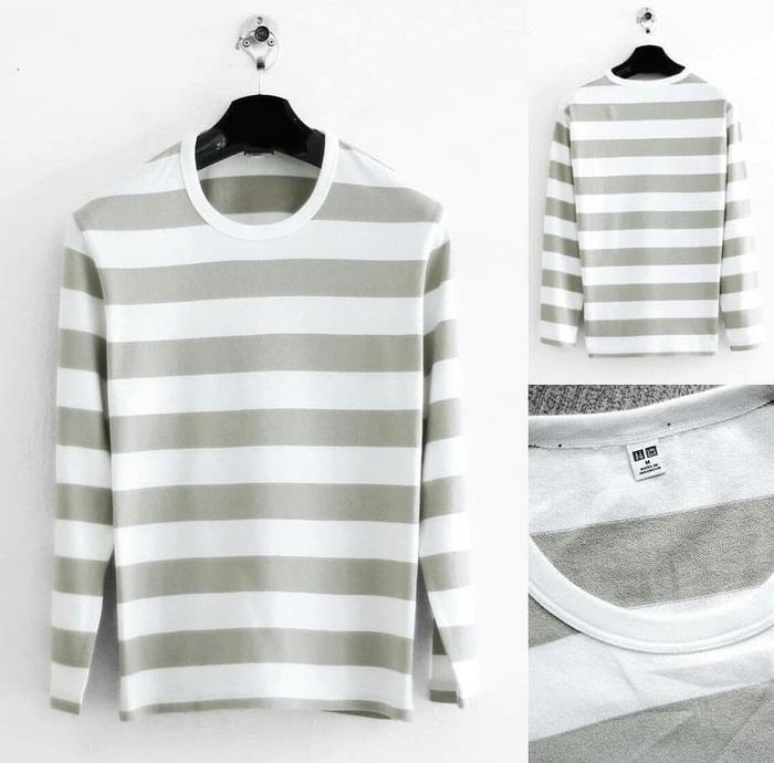 Sedang Diskon!! Uniqlo Sweater Stripe Salur Baju Kaos Lengan Panjang Original - ready stock