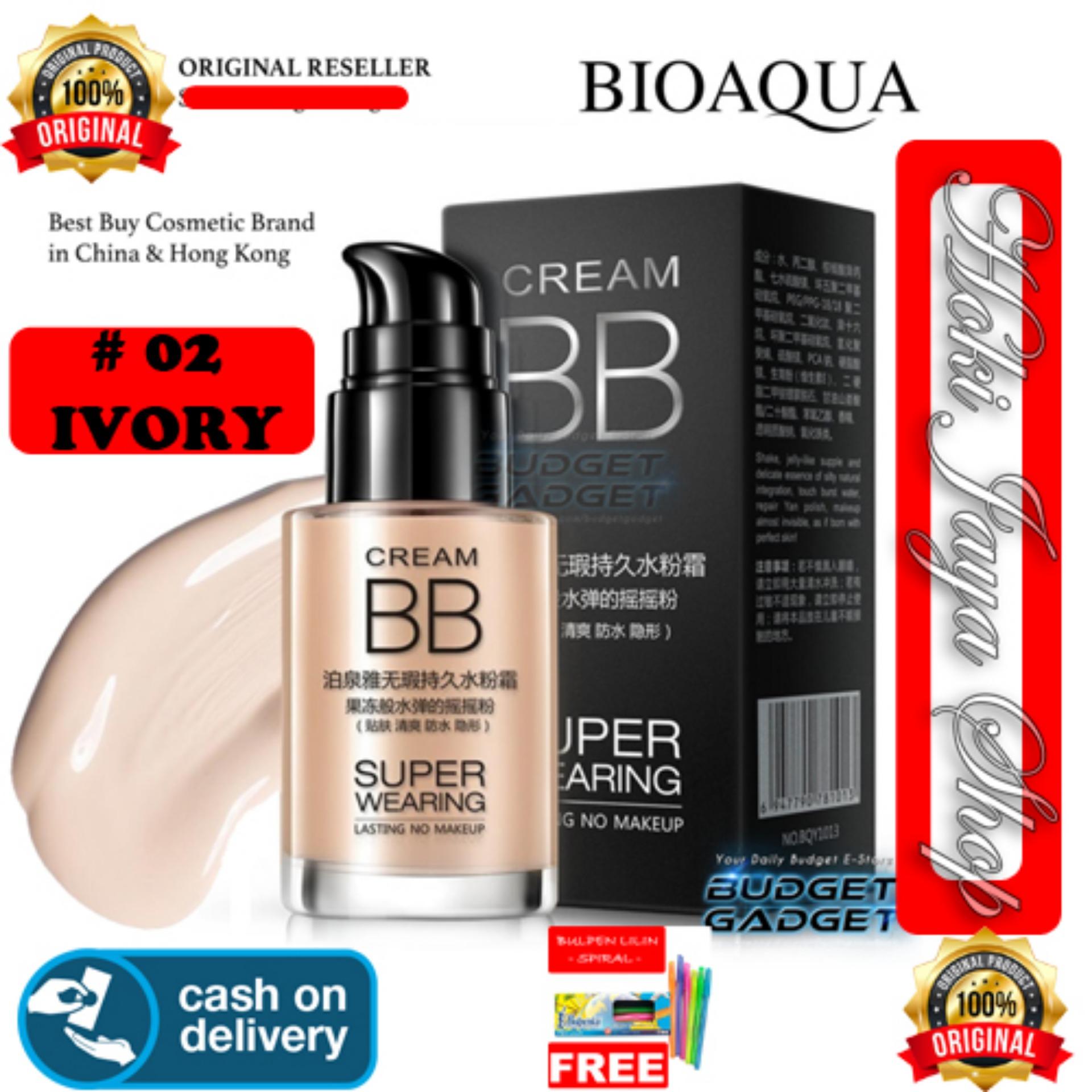 HOKI COD - 02# IVORY - Bioaqua BB Cream Super Wearing Lasting Concealer Foundation Make Up Waterproof Long Lasting 30ml + Gratis Pulpen Lilin Unik Serba Guna Hitam Pekat - 1 Pcs