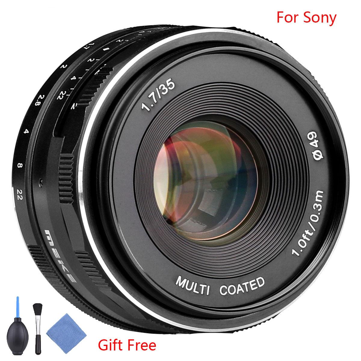 Meike MK-E-35-1.7 35 Mm F1.7 Manual Lensa Fokus APS-C untuk Sony E Mount Kamera NEX-5 NEX-7 A6000 A3500 A7S A5100 A7 a7R A7S II-Intl