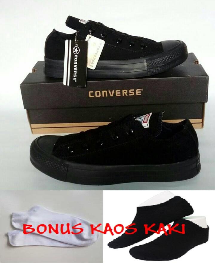 SEPATU SEKOLAH SNEAKERS CASUAL KANVAS ALLSTAR CONVERSE HITAM POLOS - BONUS KAOS KAKI
