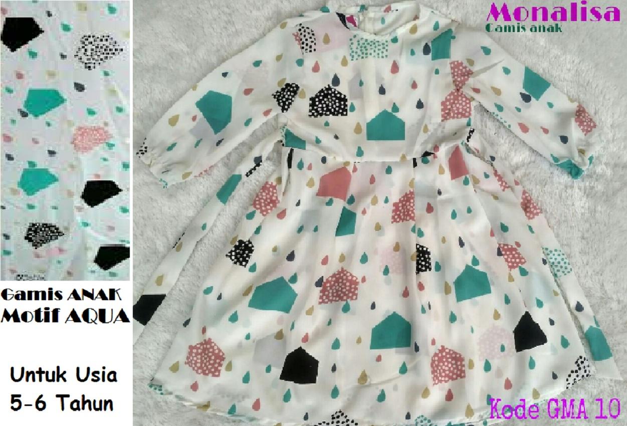 Gamis ANAK Monalisa Motif AQUA Untuk Usia 5 - 6 Tahun