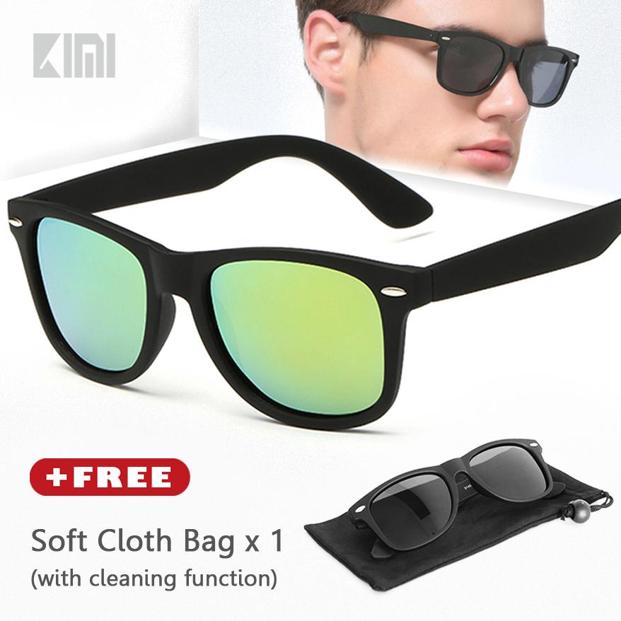 KIMI Kacamata Polarized Unisex Hitam WAYFARE Classic Wayframe Square Sunglasses Fashion Retro Style Strong Angular Frame Vintage Design Mirrored Lenses Driving Eyewear