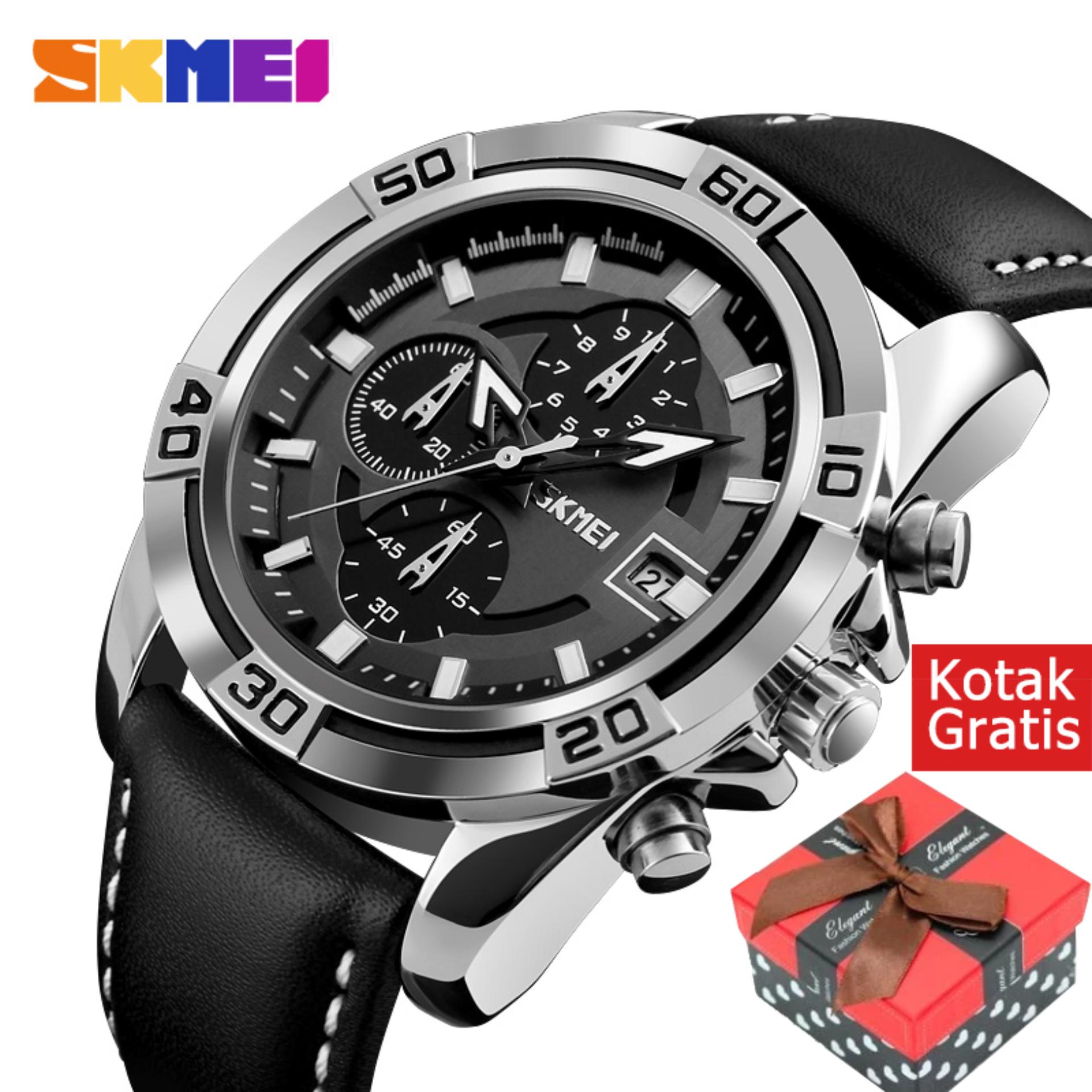 SKMEI 9156 Jam Tangan Men Sport Pria Quartz Watch Lembut Tali kulit Jam Tangan Chronograph Date Waterproof Meal Wristwatches 9156 - intl