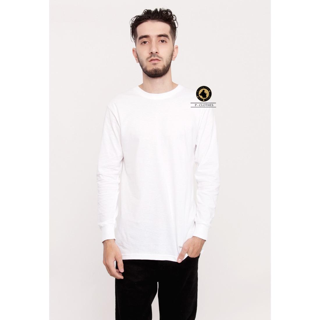KAOS POLOS LENGAN PANJANG COTTON COMBED PREMIUM BANDUNG PRIA WANITA DEWASA WHITE SOLID
