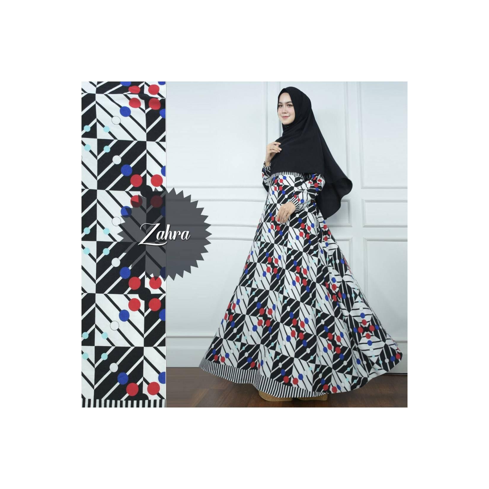 HITAM BLACK Gamis Set Zahra Kotak Polka Syari Baju Busana Muslimah