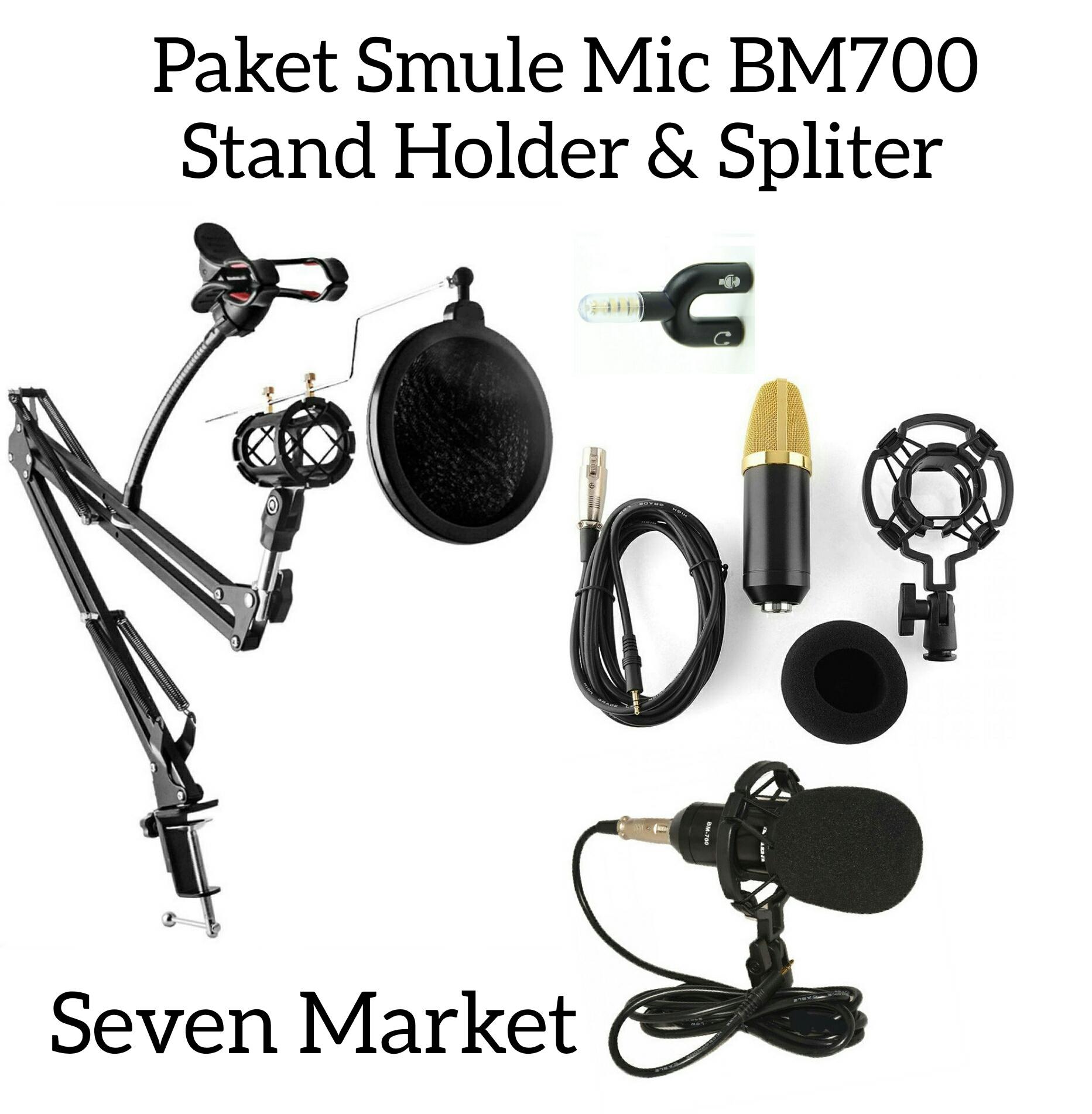 Paket Smule Mic Condensor BM700. Stand Holder. Splitter