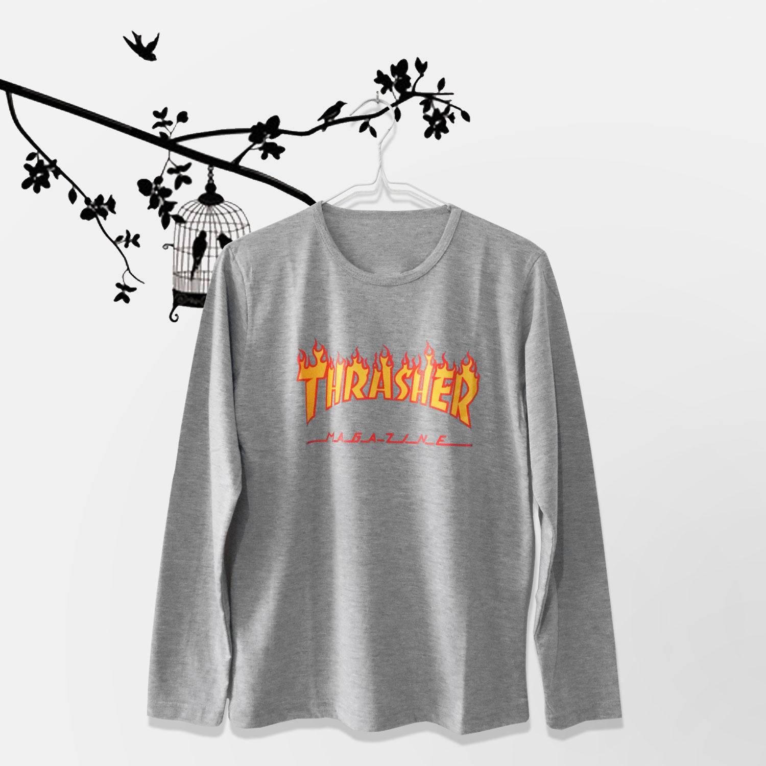 ELLIPSES.INC Tumblr Tee / T-Shirt / Kaos Wanita Thrasher - Abu Lengan Panjang