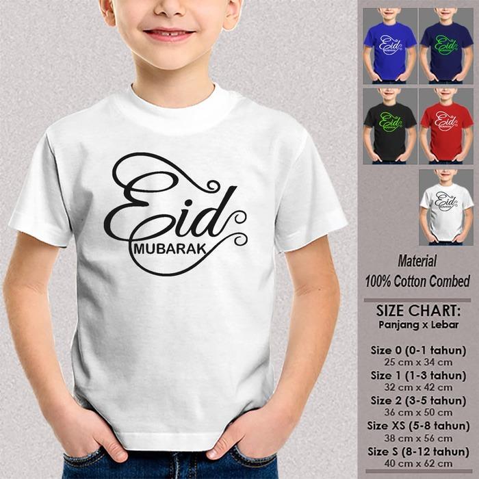 Kaos Anak Muslim EID MUBARAK FONT PITA LENGKUNG Kaos Lebaran
