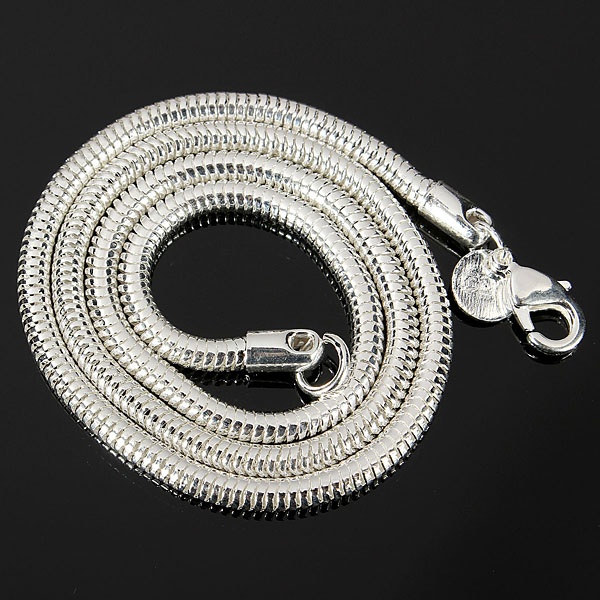 Jenis: Rantai Kalung Ular Bahan: Pelat Perak Tembaga Warna: Silver Gender: Unisex Ketebalan: 3 mm/0.12 inci. Berat: Sekitar 11-27 G Ukuran (Inci) 22