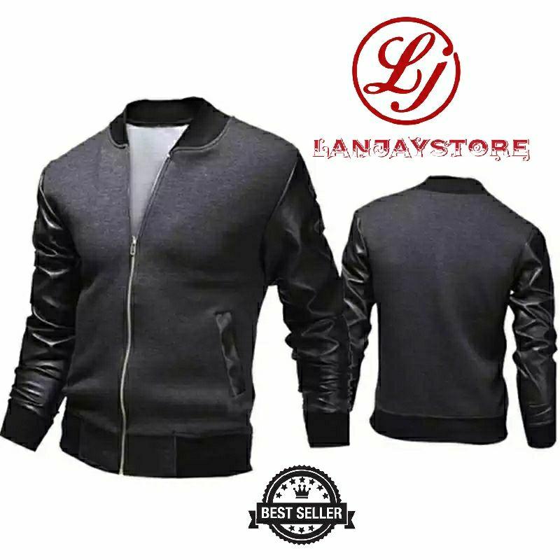 Jaket kulit semi pria/jaket kombinasi/jaket fleace/jaket pria