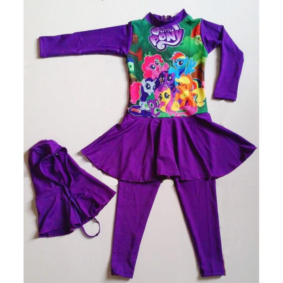 RNKD28 - Baju Renang Anak Muslim Little Pony - UKURAN XXL