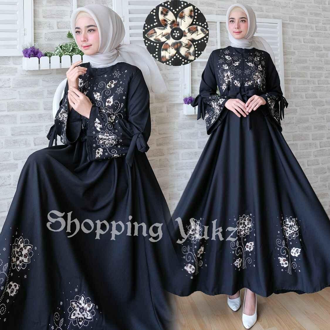Shopping Yukz Baju Gamis Dress Muslim Syari Wanita MAXI FLOWER HITAM ( Tanpa Jilbab ) / Hijab Muslimah / Baju Muslimah Wanita / Syari Syari'i Muslim / Gaun Muslim / Long Dress Muslimah Wanita