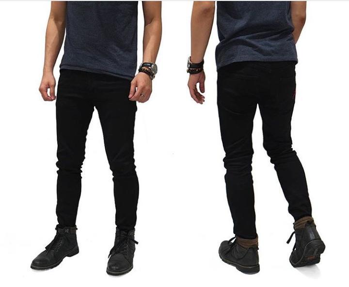 Celana jeans skiny fit pria - Hitam - Black