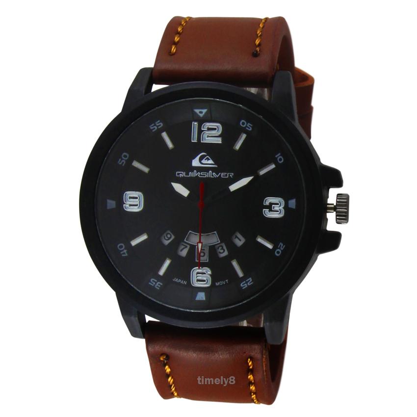Mens Elegant Leather Day Date Fiture - Quicksilver 1128 - Jam Tangan Pria - Kulit - Tanggal Hari