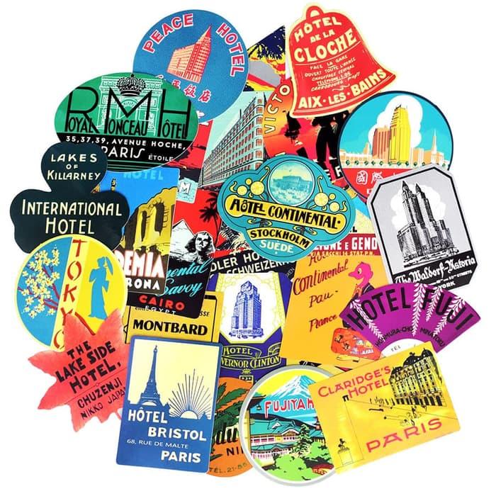 HOT SPESIAL!!! 55 Pcs Stiker Sticker Koper Laptop Rimowa Travel Retro Hotel