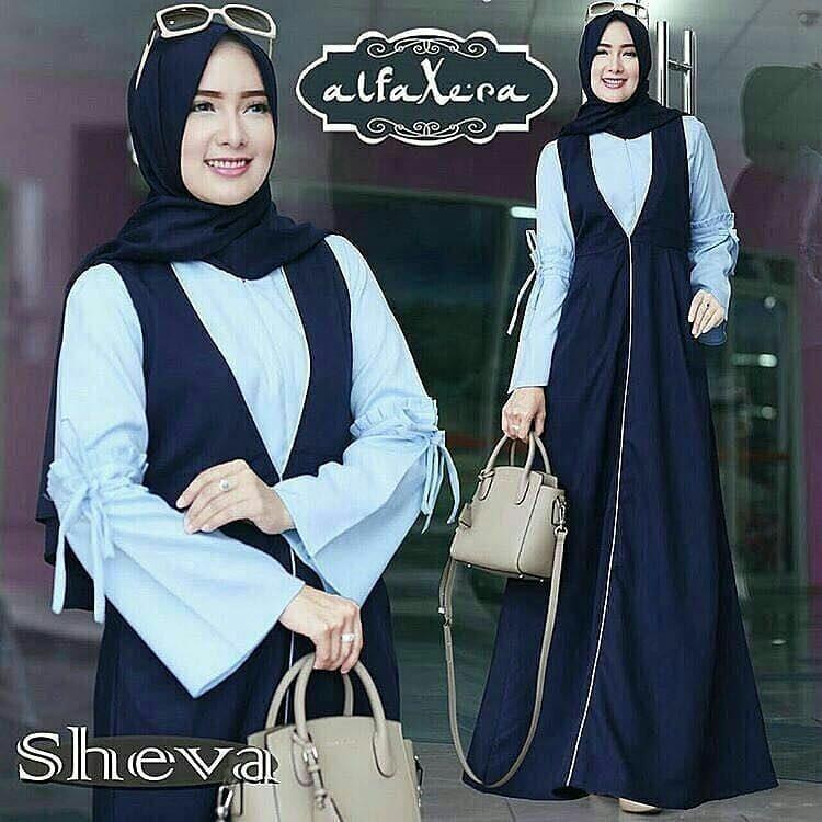 Baju Original Sheva Set 2in1 Dress Balotelly Gamis Panjang Hijab Casual Pakaian Wanita Terbaru Tahun 2018