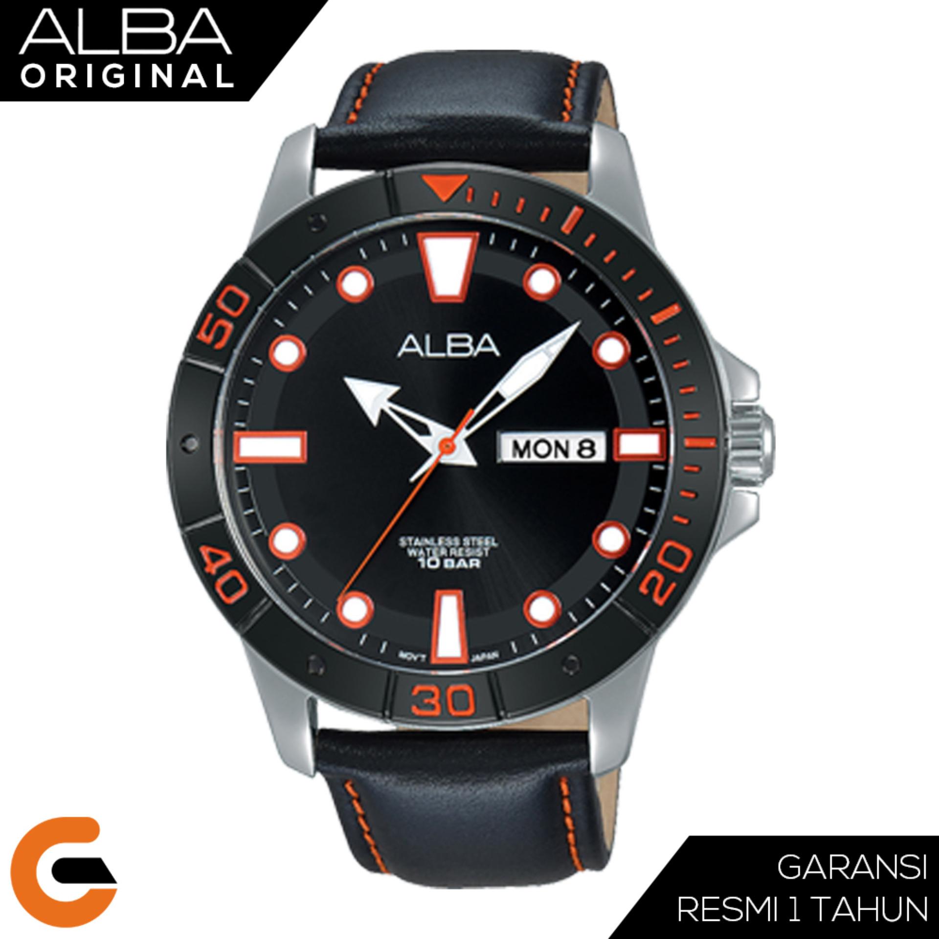 Alba Analog Jam Tangan Pria - Strap Kulit - Black - AT2045X1