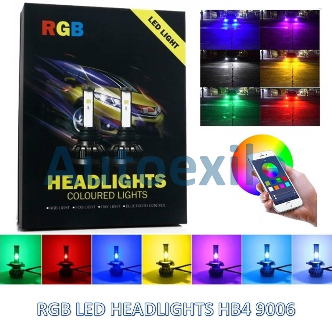 Lampu Mobil RGB LED Warna Warni HB4 9006 40W 6000K Smartphone Colour Control Putih Merah Hijau Biru Terang Avanza Fortuner CRV Innova