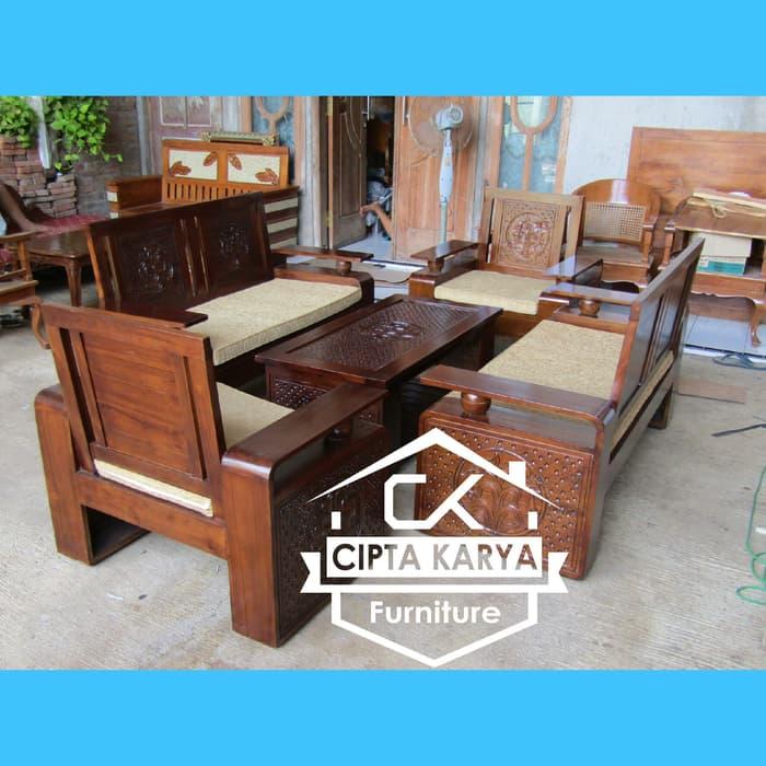 Promo Set Meja Kursi Tamu Jati Minimalis Koper Mewah Sofa Kayu Jati Original