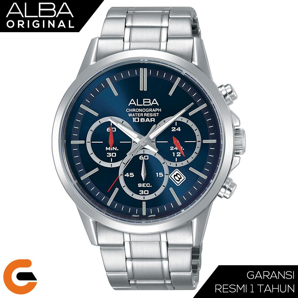 ALBA Chronograph Jam Tangan Pria Tali Rantai Stainless Steel Quartz Movement AT3B Series