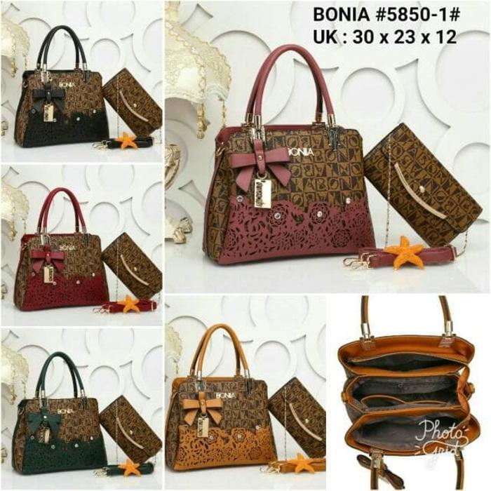 TAS BATAM BRANDED BONIA Monogram Bordir Ribbon J5850-1#