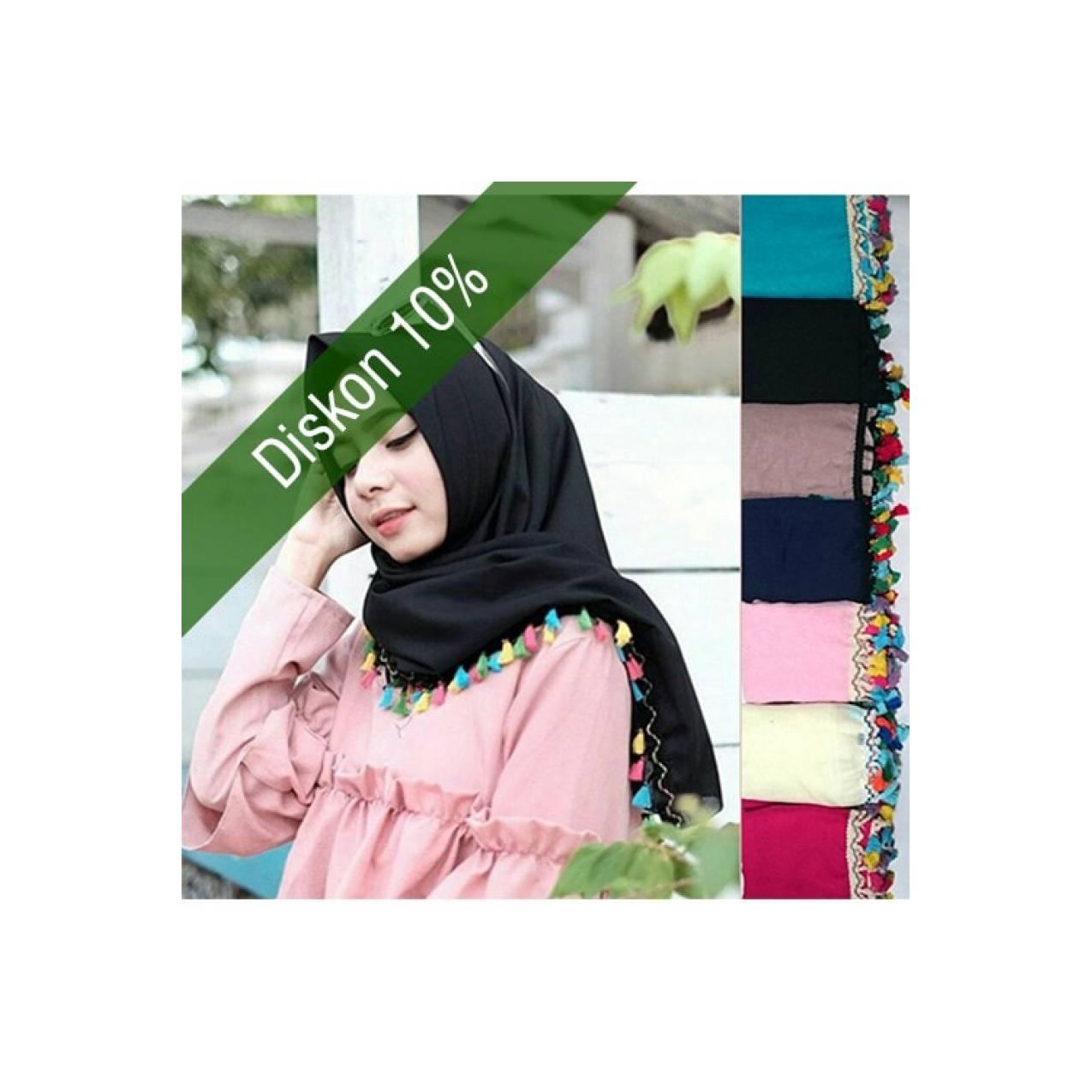 Jilbab Hijab Syari Segiempat Tassel Ekonomis Renda Lokal HJ63