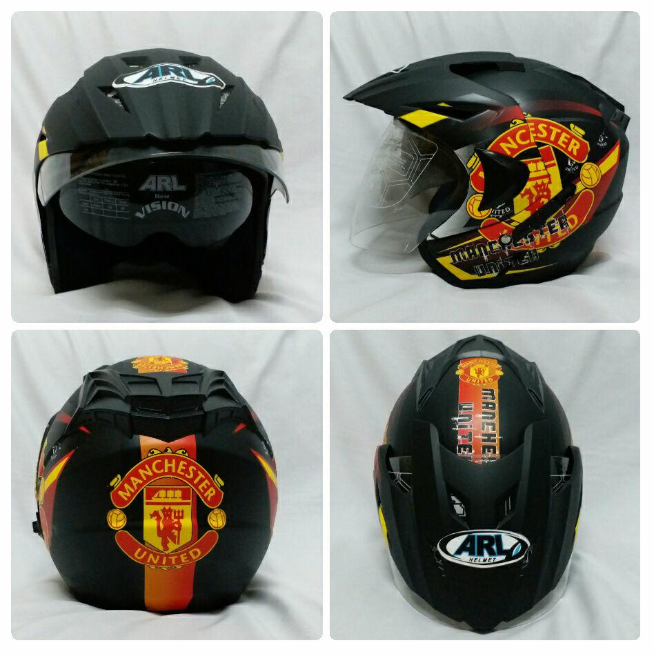 Helm ARL Club Bola Half Face Double Visor Manchester United Hitam Doff.