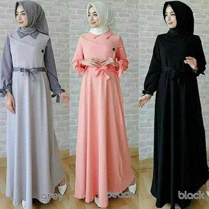 Baju Murah Wanita Gamis Maxi / Trio Dress / Grosir Atasan Wanita Dress Brukat Kekinian Tanah Abang (Hitam)
