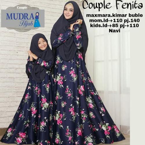 Baju Couple Ibu Anak Gamis Syari Dress Maxmara Set Khimar Fenita