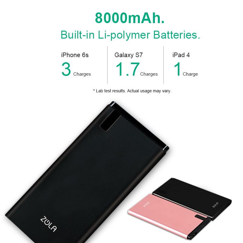 Powerbank ZOLA Blade Kapasitas Real 8000 mAh Premium Metal Fast Charging 2.1A - Rose Gold