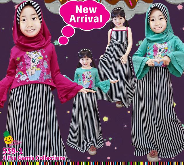 Baju Muslim Anak Cewek Gamis Dress Tanktop Garis Little Pineapple Pony
