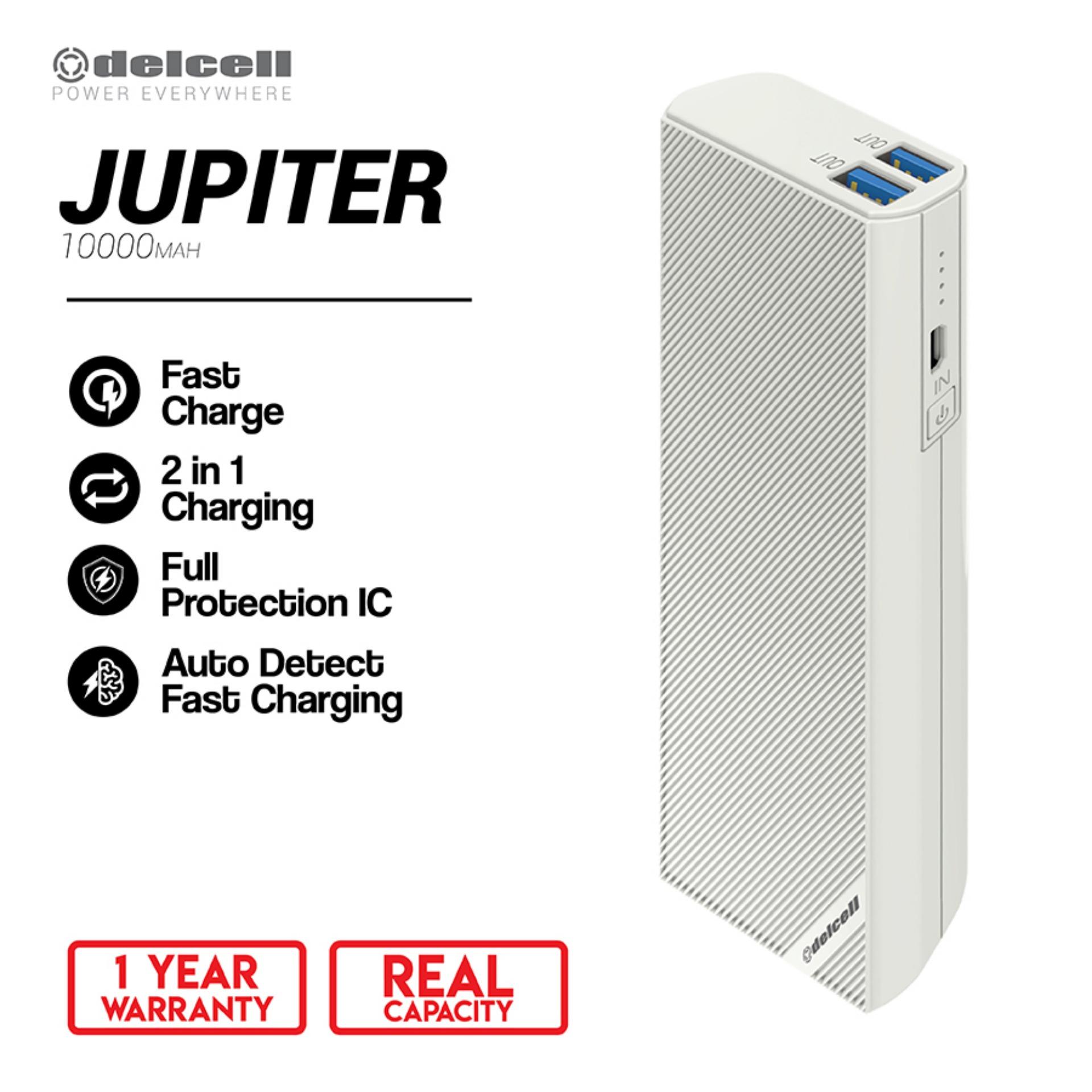 New Arrival Delcell 10000mAh Powerbank JUPITER Real Capacity Fast Charging  Garansi Resmi 1 Tahun Dual Output Power Bank Murah Berkualitas - White