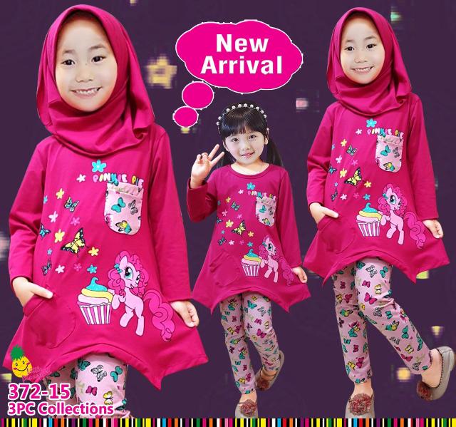 Baju Muslim Anak Perempuan Little Pineapple LP Pinky Pie Pony Kupu