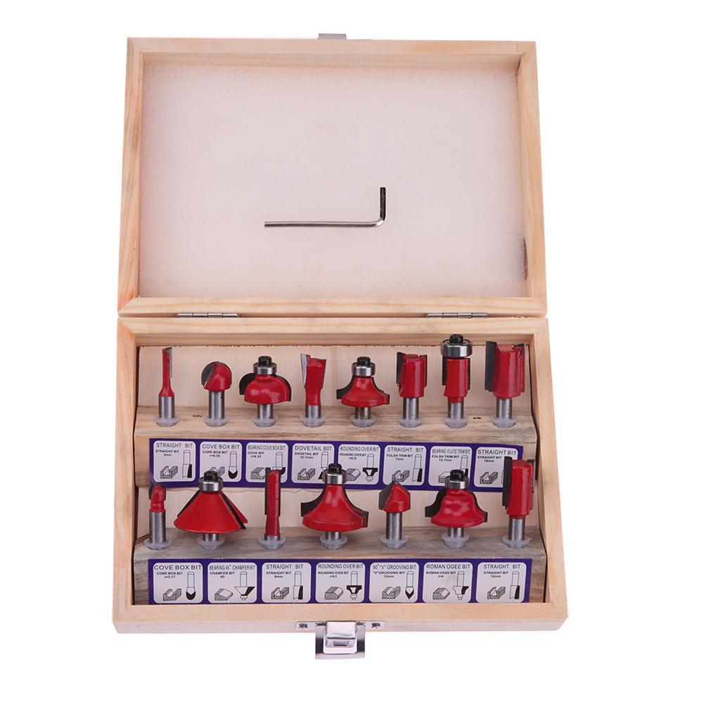 15pcs Router Bit Set Kit Shank Tungsten Carbide Rotary Tool Wood Case Box - intl