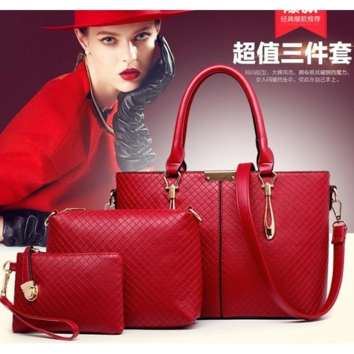 Diskon 10%!! Tas Merah Cerah Cantik Mirip Chanel Wanita Tote Bags Jinjing Jalan Mal - ready stock