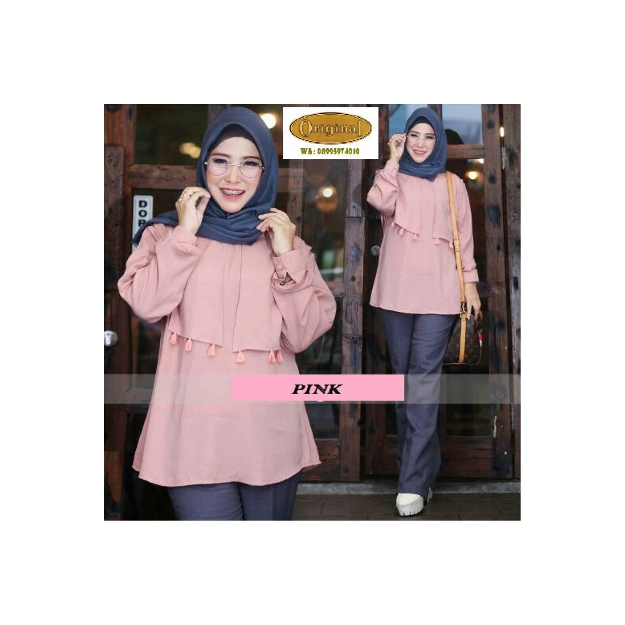 BUSANA MUSLIM SETELAN CELANA HIJABERS PINK