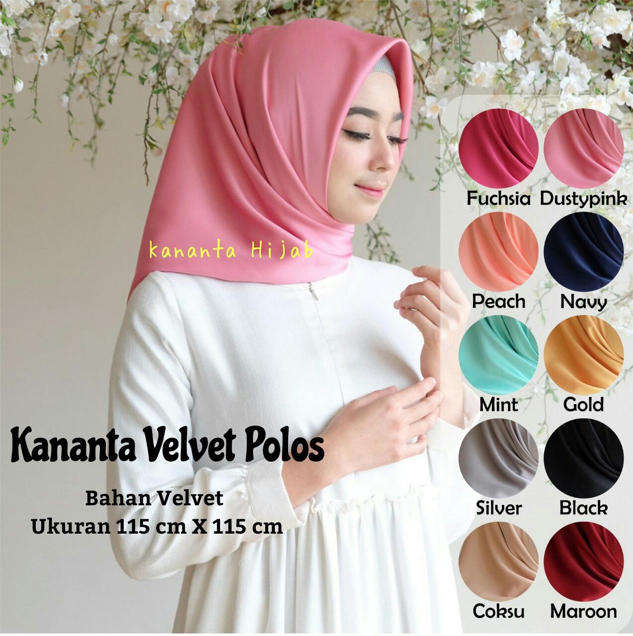 Kananta Hijab Segi Empat Polos Bahan Velvet Premium