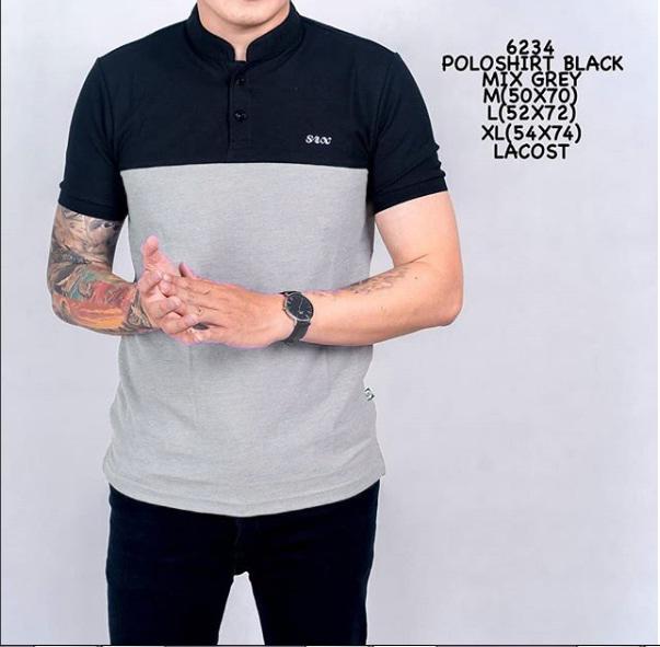 the most Kaos Polo shirt sanghai hitam mix abu pria baju polo casual slimfit distro bandung termurah terlaris atasan santai cowok adem bahan lacost berkualitas