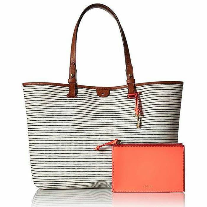 HOT PROMO!!! Fossil Rachel Tote Stripe Plus Wristlet NWT. Tas Branded Original - LJ0JmA