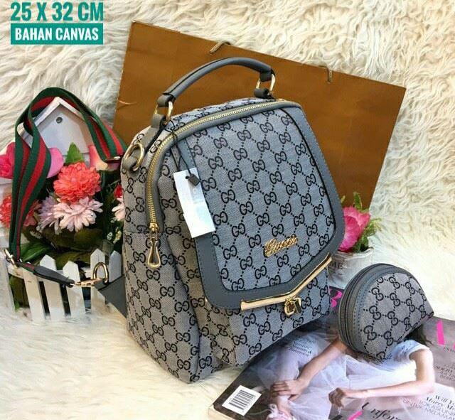 Tas Ransel Kanvas Gucci Wanita Promo Murah Terbaru Limited Warna Grey